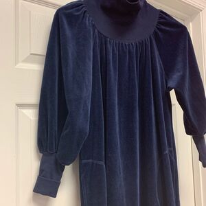 Vintage Miss Elaine Blue Velvet Turtle Neck Robe Gown sz S EUC (over siz…